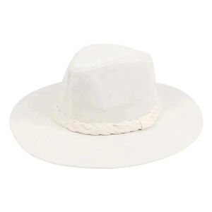 IVORY GRAY FASHION BRIM HAT WITH BRADED TIE